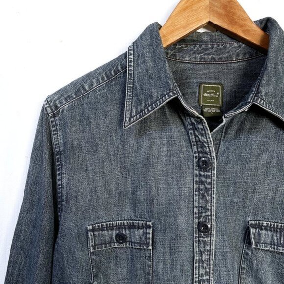 Authentic Y2K Eddie Bauer Denim Shirt Jacket – Size Large, Distressed & Timeless - Picture 7 of 13